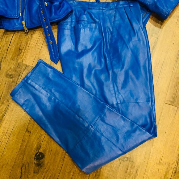 Manart Vintage Blue Leather Jacket and Pant Set! Size Large Jacket Size 10 Pant - Picture 2 of 14